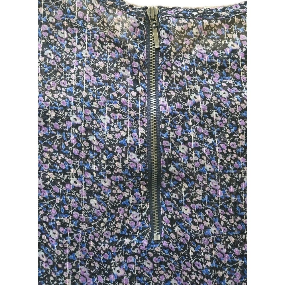 American Eagle Blouse Top Women's Small  Sheer Floral Ruffles Purple Black Zip - Picture 3 of 6